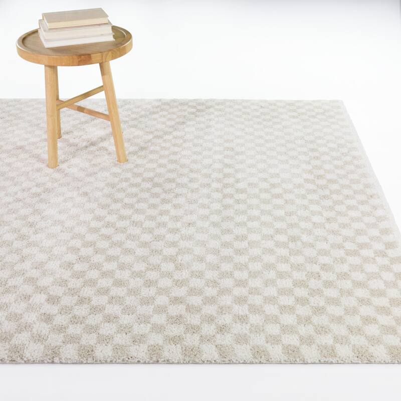 Castle Micro Check Area Rug - Cream - 5'3" x 7'