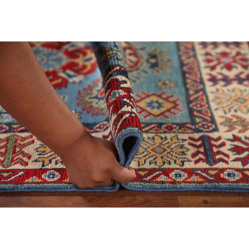 Blue Kazak Oriental Accent Rug Handmade Wool Carpet - 3'3"x 4'11"