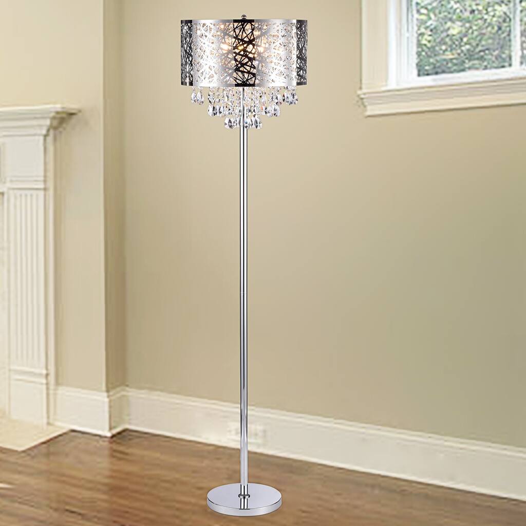 Ivica Chrome 3 Light Metal Crystal Floor Lamp