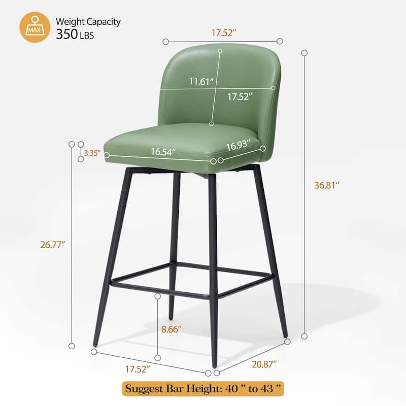 26.77" Counter Height Swivel Bar Stools with Backs and Metal Legs