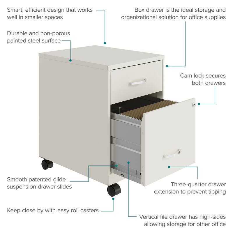 Space Solutions 18" Deep 2 Drawer Letter Width Mobile Vertical File Cabinet with Accessory Drawer