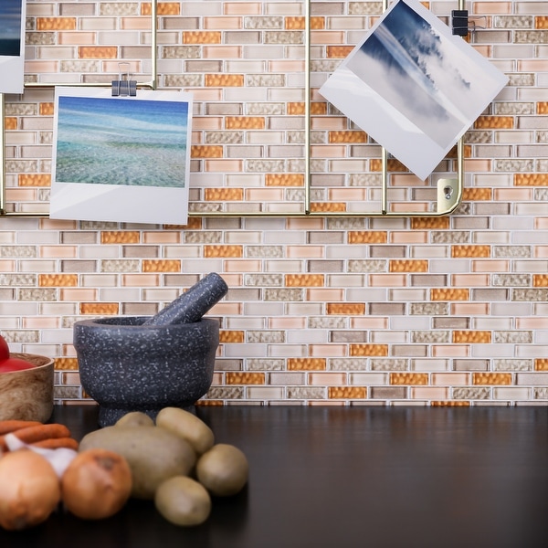 TileGen. Small Brick 1/2" x 2" Glass Mosaic Tile in Beige/Orange Wall Tile (10 sheets/9.8sqft.). Opens flyout.