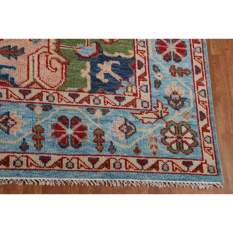 Blue Geometric Heriz Serapi Area Rug Hand-Knotted Wool Carpet - 8'10"x 11'10"