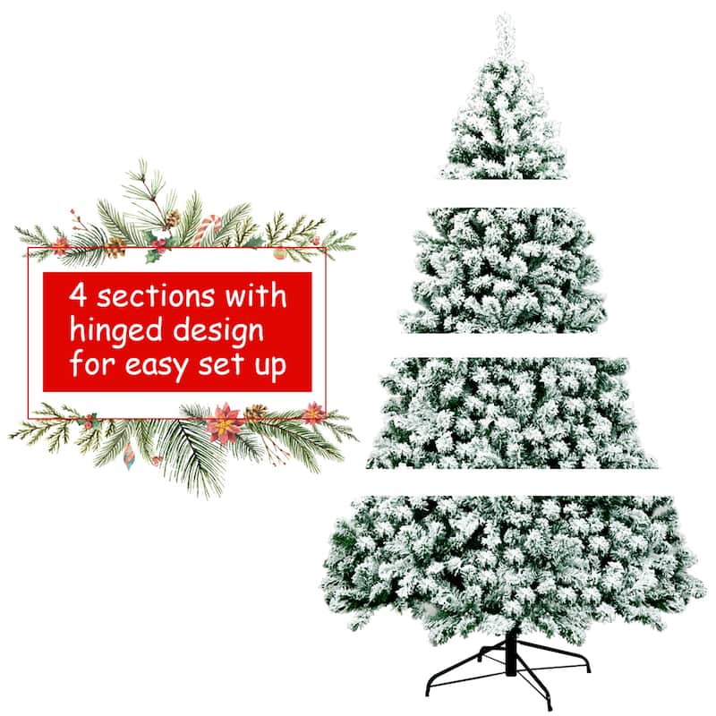 Gymax 7.5ft Prelit Snow Flocked Christmas Tree Hinged Pine Tree - See Details