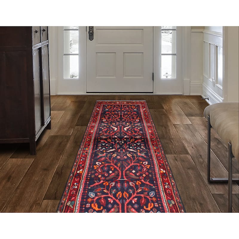 Fine Vintage Distressed Dillad Navy/Red Runner - 3'5" x 8'3"