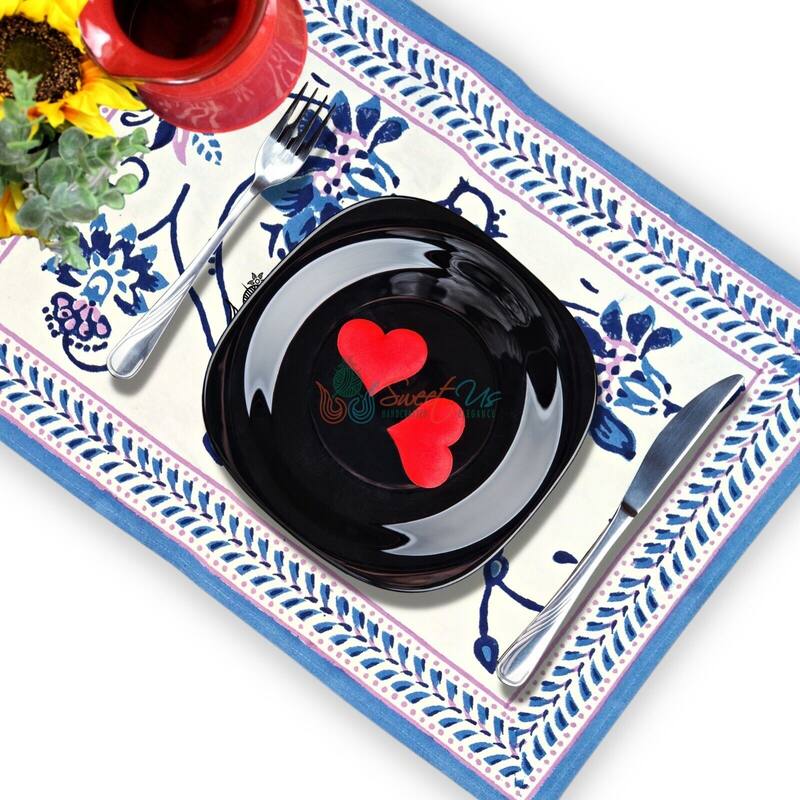 Artistic Floral Block Print Cotton Tablecloth Collection - Set of 4 Placemats