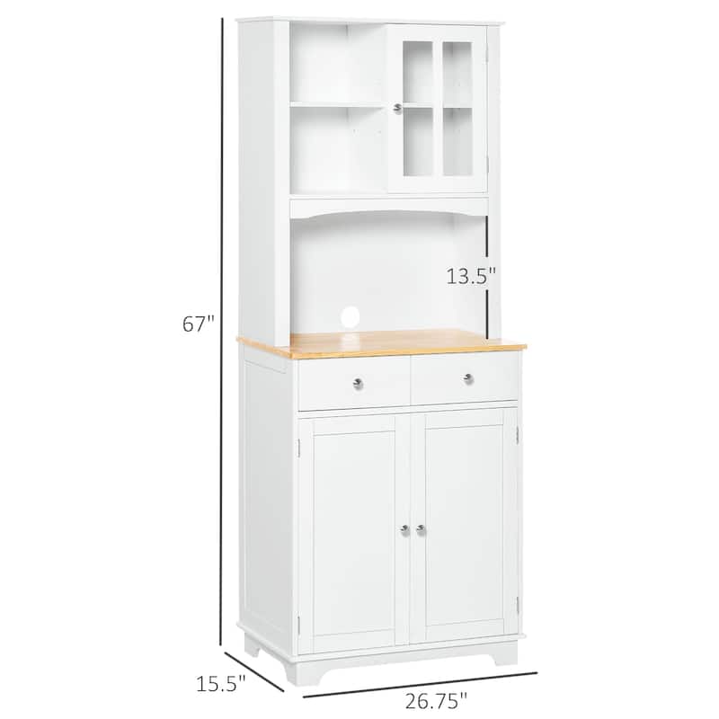 Freestanding 67" Kitchen Buffet with Hutch, Pantry Cabinet with Microwave Stand, Adjustable Shelf, 2 Drawers, Cupboard, White
