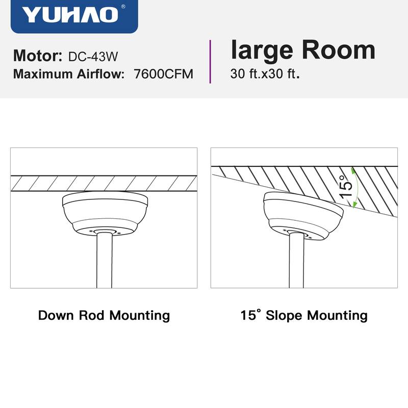52 Inch/66 Inch/72 Inch Modern Ceiling Fan with Dimmable LED Light ,Remote&APP Control,8 Blades for Large Living Room,Porch