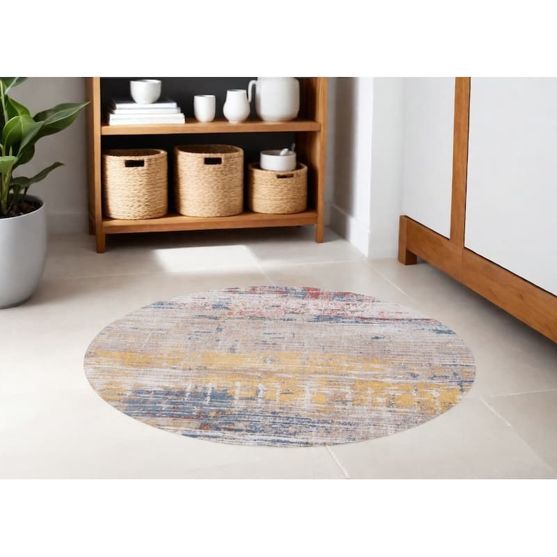 Hanom Geometric Abstract Modern Non Skid Woven Area Rug By HomeRoots - 48' X '48' X '0.12 - 48' X '48' X '0.12 - Cream/Onyx - Round