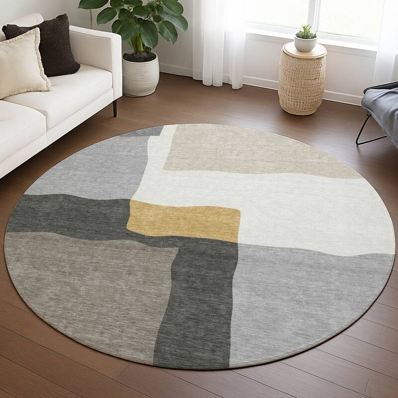 Machine Washable Indoor/ Outdoor Contemporary Blox Chantille Rug