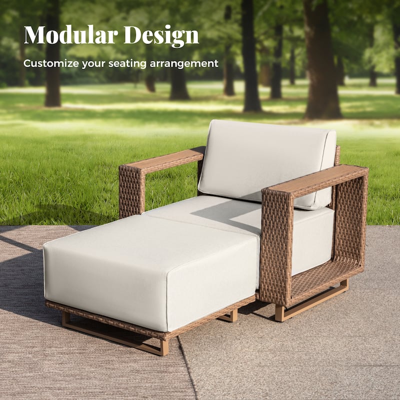 MAISON ARTS 6-Piece Modular Arc Rattan Sofa Set - Wide Armrests & Thick Cushions | Durable PE Wicker & Wood-Plastic.