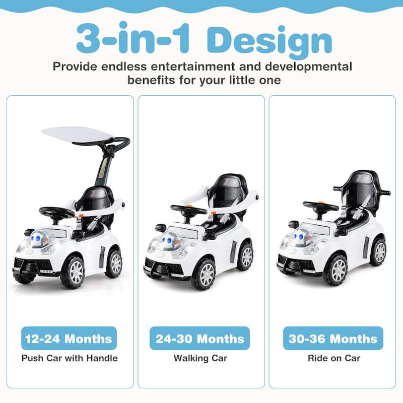 Baby Walking Car with Interactive Lights Horn Sounds and Storage Compartment for Toddlers - 38" x 16" x 35.5"