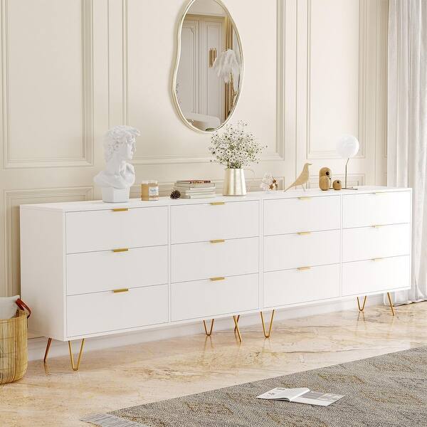 White 6 Drawer Dresser Wood Modern Dresser with Metal Handles Gold Small  Dresser - Bed Bath & Beyond - 40336773