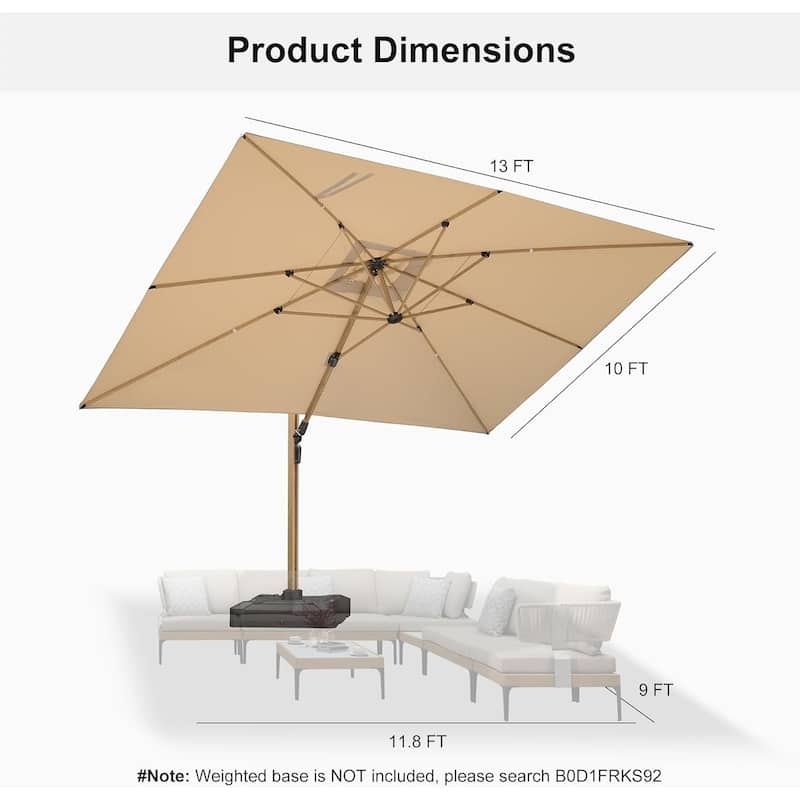 PURPLE LEAF 10x13ft Wood Grain Premium Patio Cantilever Umbrella