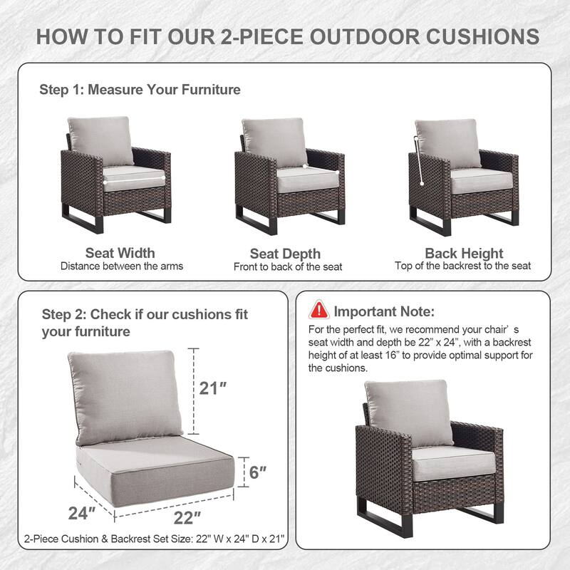 Gymojoy 24"x22"x6" Patio Thick Cushions & Pillows Set - Deep Seat Indoor/Outdoor Water & Fade Resistant