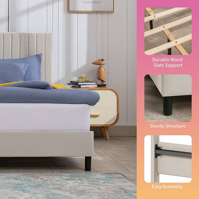 Mixoy Platform Bed Frame, Sturdy Frame with Adjustable Ergonomic