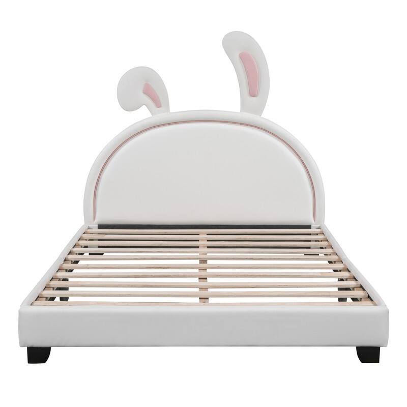 Twin Size Upholstered Leather Platform Bed with Headboard Ornament for Kids
