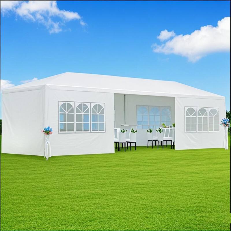 Anmytek Outdoor Gazebo Wedding Party Tent with 6 Removable Sidewalls - Garden Event Canopy Marquee - White - 10x30'-8 sidewalls