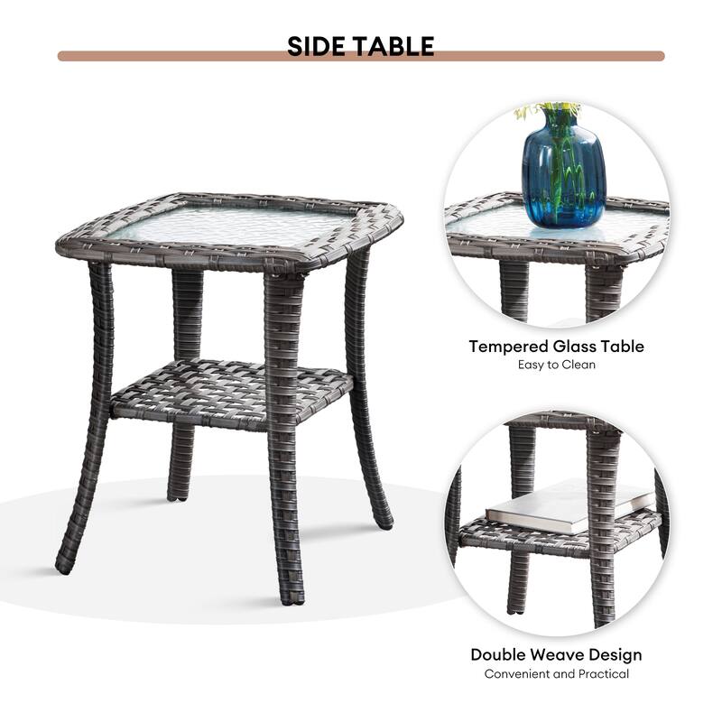 OVIOS 9-piece Patio Wicker Swivel Chair Set With 30" Fire Pit