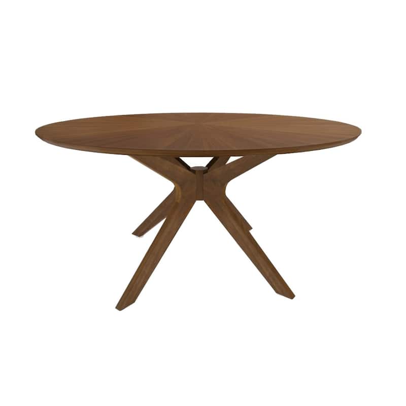 Contemporary 47 Inch Round Wooden Dining Table with Spider Legs, Walnut Brown