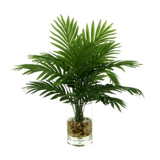 Modern Palms Arrangement in Glass Bubble Vase with Rocks - Green - Bed Bath  & Beyond - 39876268