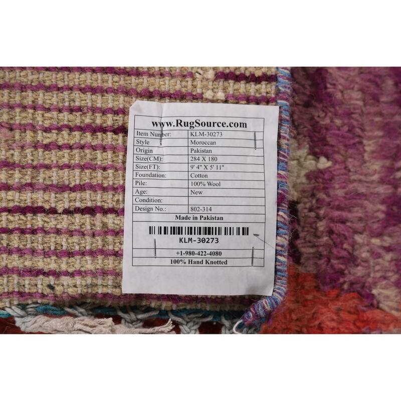 Plush Moroccan Purple Area Rug Hand-Knotted Wool Carpet - 5'11" x 9'4"