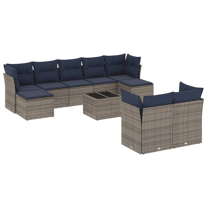 vidaXL 9/10 Piece Patio Sofa Set with Cushions Black/Brown/Gray Poly Rattan - 21.7 x 24.4 x 27.2
