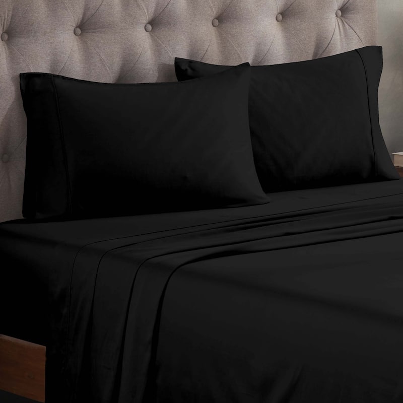 Superior Egyptian Cotton 300 Thread Count Solid Deep Pocket Sheet Set - Split King - Black