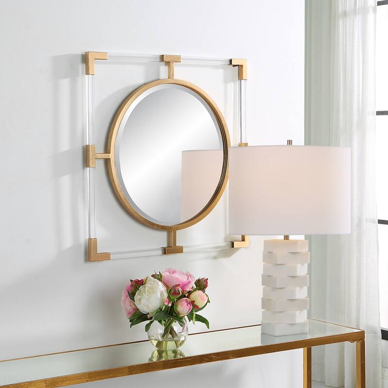 Solid Bars Beveled Square Wall Mirror - 24" - Gold and Clear