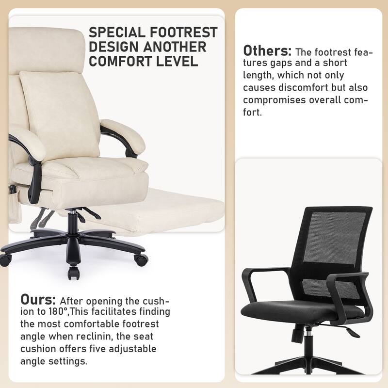 500Lbs Massage Reclining Executive Office Chair, Faux Leather High Back Ergonomic Office Chair With Footrest