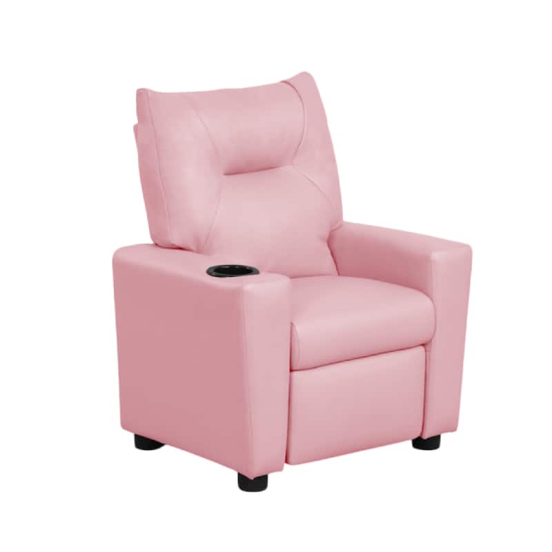 Chang Kids Recliner Chair, Built In Cupholder, Pink Faux Leather