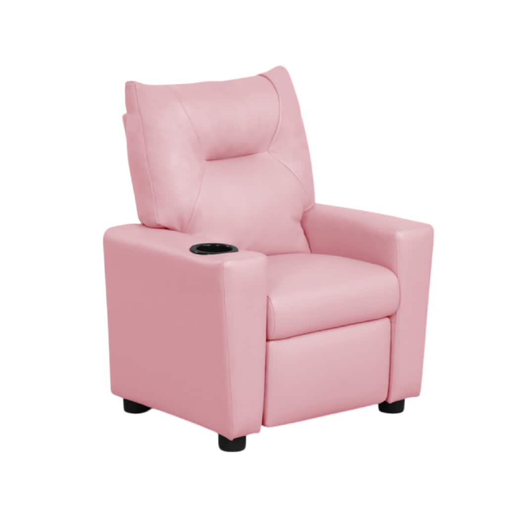 Chang Kids Recliner Chair, Built In Cupholder, Pink Faux Leather