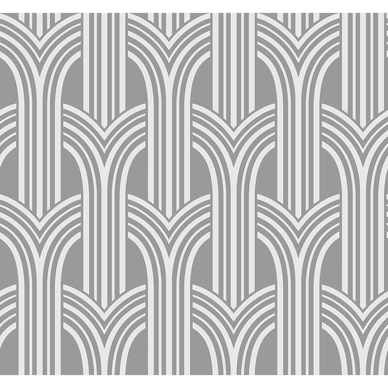 Seabrook Designs Deco Arches Nonwoven Unpasted Wallpaper - 27 in. W x 27 ft. L - 27 in. W x 27 ft. L - Metallic Silver