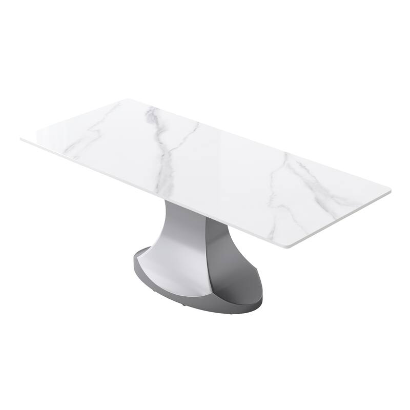 Rectangular Dining Table, Faux Marble Kitchen Dining Table with Grey Pedestal.
