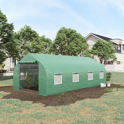 Outsunny 20' x 10' x 7' Walk-In Greenhouse, Outdoor Gardening Canopy Hot House with 8 Roll-up Windows