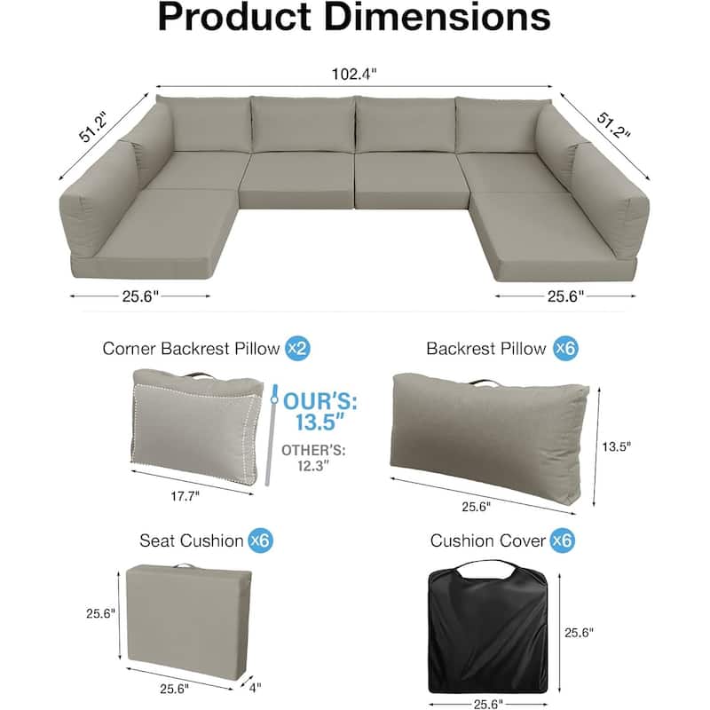 WINSOON 14 Piece Outdoor Furniture Replacement Cushions,Patio Seat Cushions