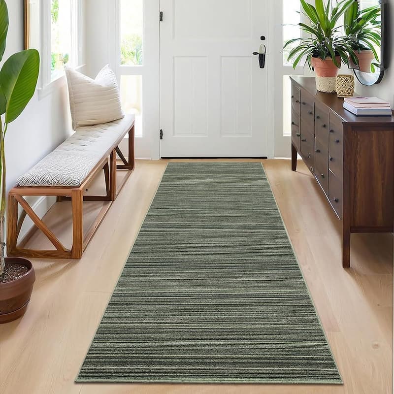 Modern Stripe Machine Washable Area Rug for Bedroom, Living Room, Green - 1'6" x 2'6"
