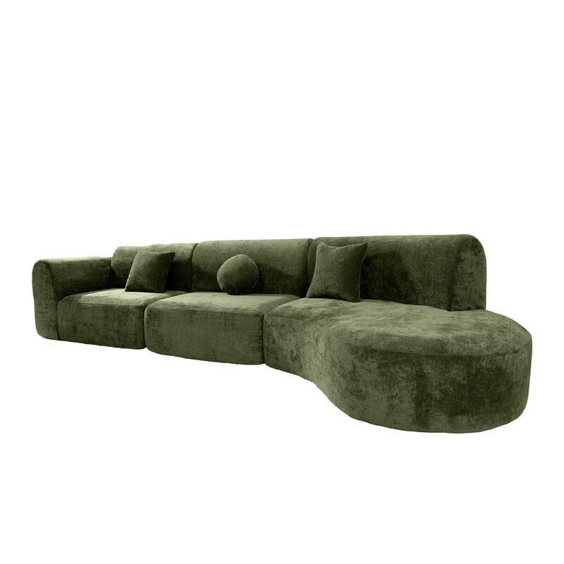 140" Polyester Curved Sectional Sofa - 3-Piece Set with Chaise Lounge (High-Density Foam, Fully Assembled)