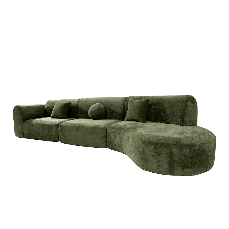 Roomfitters 140" Modern Curved Sectional Sofa with Chaise, High-Density Cushions, 3-Piece Set