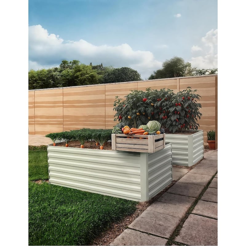 Galvanized Raised Garden Bed, Deep Root Planter Box for Vegetables, Flowers - Beige - 6x3x2ft