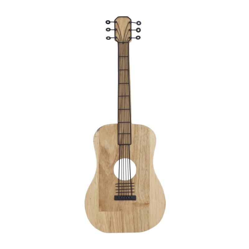 Wooden Guitar Home Wall Decor - Brown - Roche River Decor - Brown