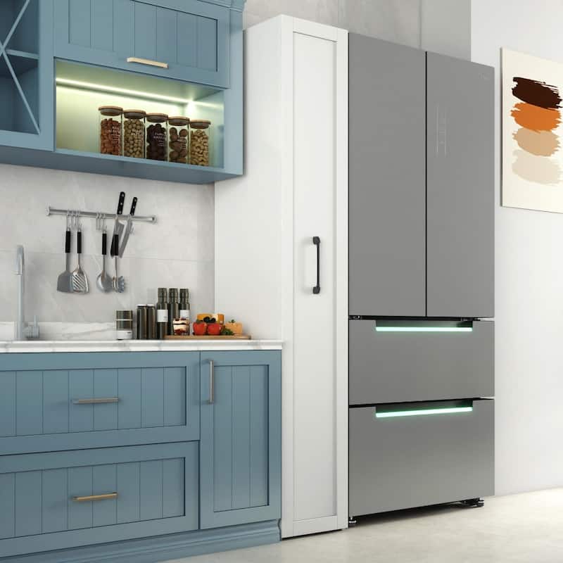 White Wooden Kitchen Rolling Storage Cabinet Pantry Shelf with Handle and Wheels