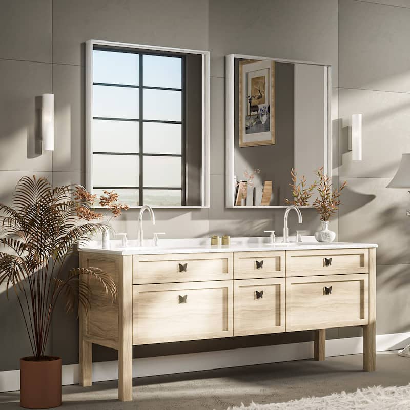 KEONJINN Modern Metal Framed Bathroom Vanity Wall Mounted Mirror