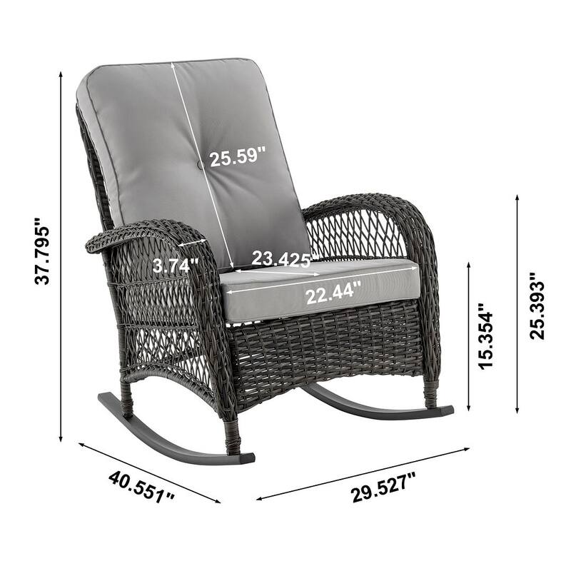 Manhattan Comfort Furttuo Steel Rattan Outdoor Rocking Chair with Cushions