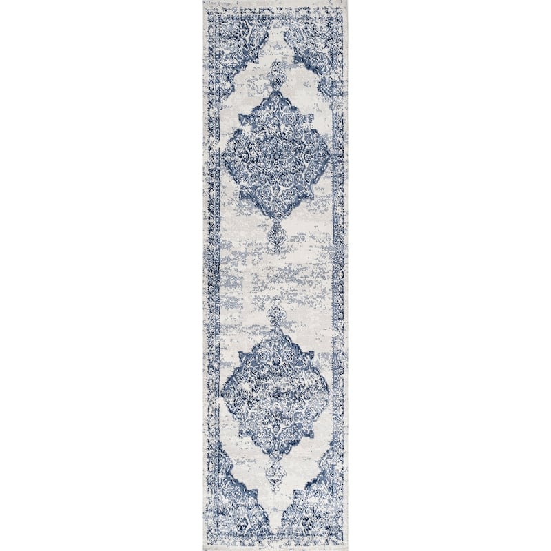 JONATHAN Y Rosalia Ornate Medallion Modern Area Rug - 2 X 10 - Light Blue/Ivory