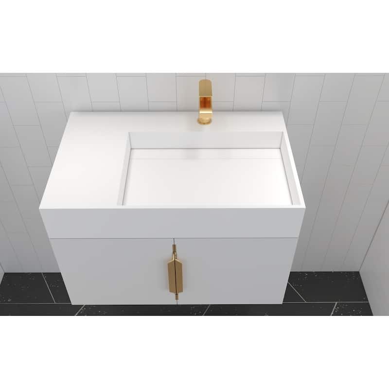 Amazon 30" Wall Mounted Bathroom Right Basin Vanity Set w/ White Top