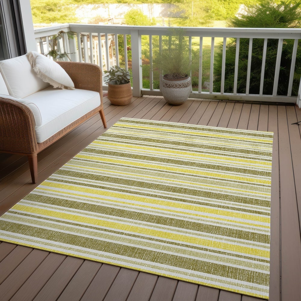 Machine Washable Indoor/ Outdoor Multi Cabana Stripe Chantille Rug