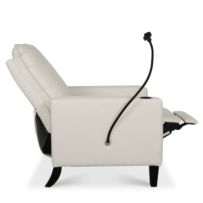Beige Modern Fabric Manual Adjustable Recliner Chair with Mobile Phone Holder, Cup Holder, and Footrest