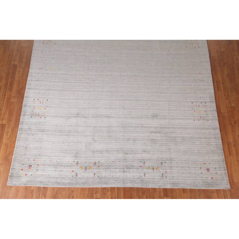 Stripe / Tribal Gabbeh Oriental Area Rug Handmade Silk Carpet - 9'2" x 11'6"