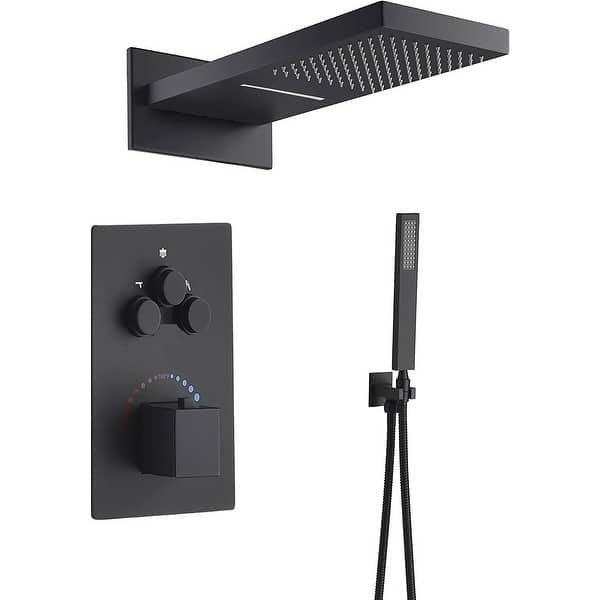 Matte Black 22 Inch Rainfall Water Shower Head 3 Way Thermostatic